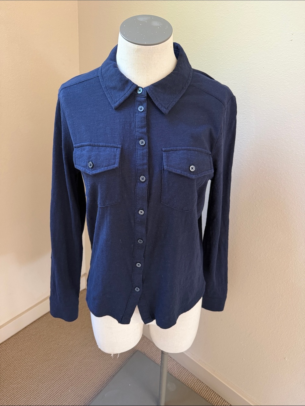 EUC Boden Seam Detail Jersey Shirt Navy Button-Front Small